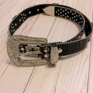 Genuine Leather Cross Rhinestones Belt